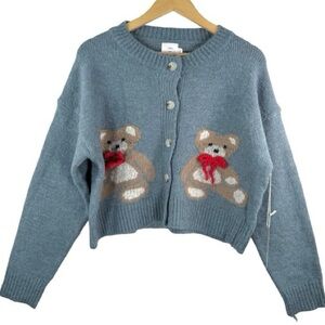 luna ivy blue teddy bear cardigan